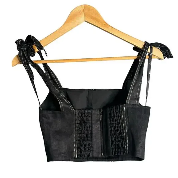 Aje Quietude Linen Bandeau Top Black Size 0